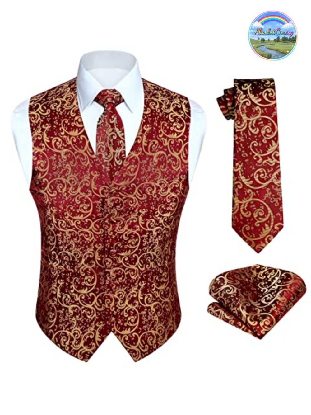 HISDERN Men's Paisley Vest Tie Pocket Square Set Classic Fit V-Neck 3PCS